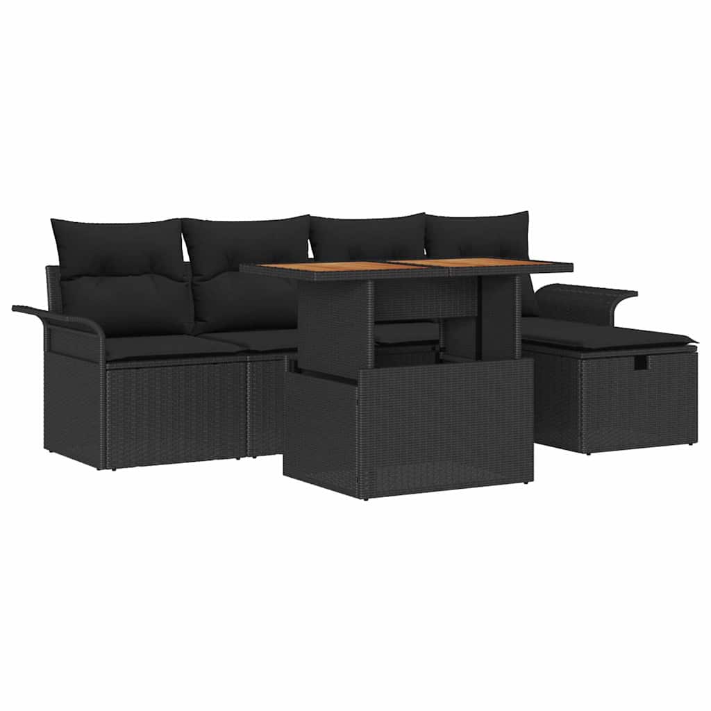 Set Divano da Giardino 6 pz Nero polyrattan