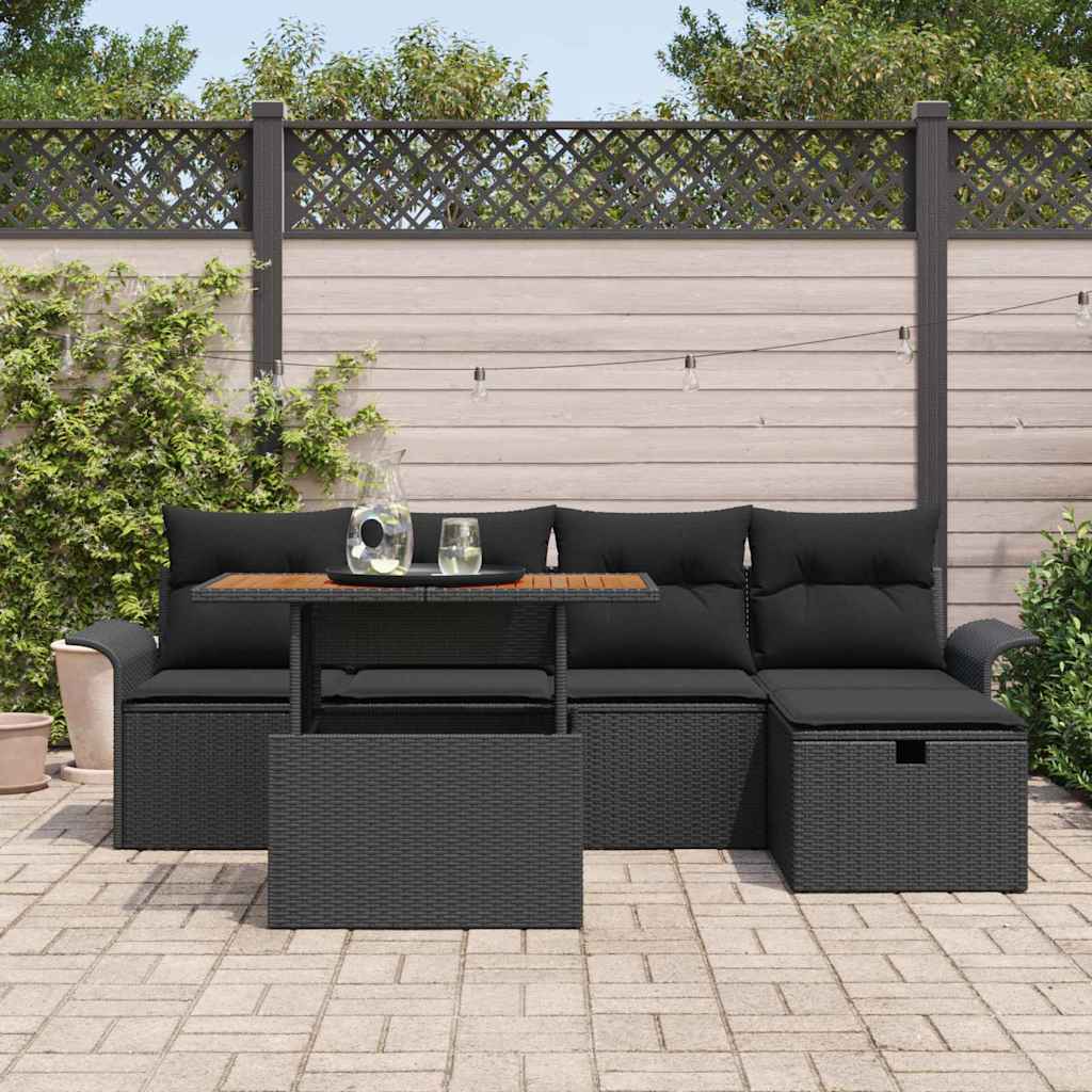 Set Divano da Giardino 6 pz Nero polyrattan