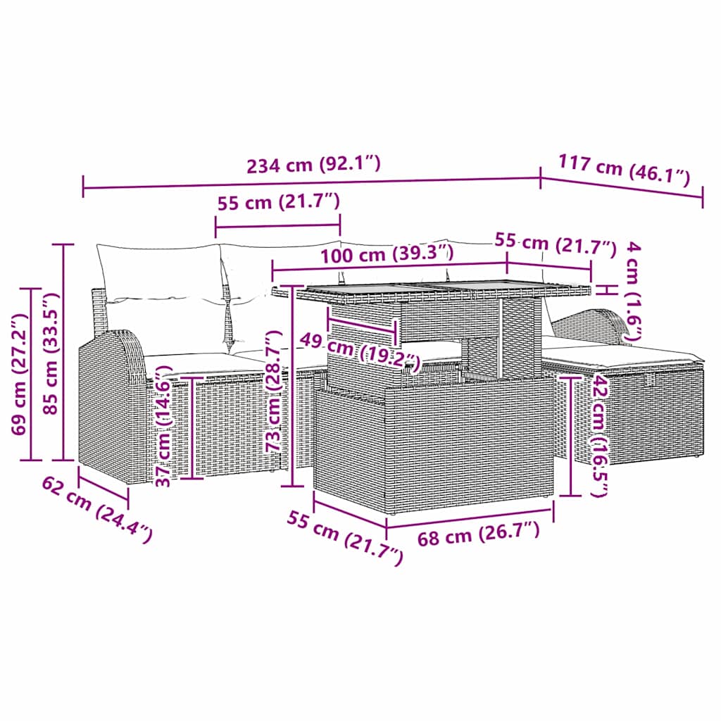 Set Divano da Giardino 6 pz Nero polyrattan