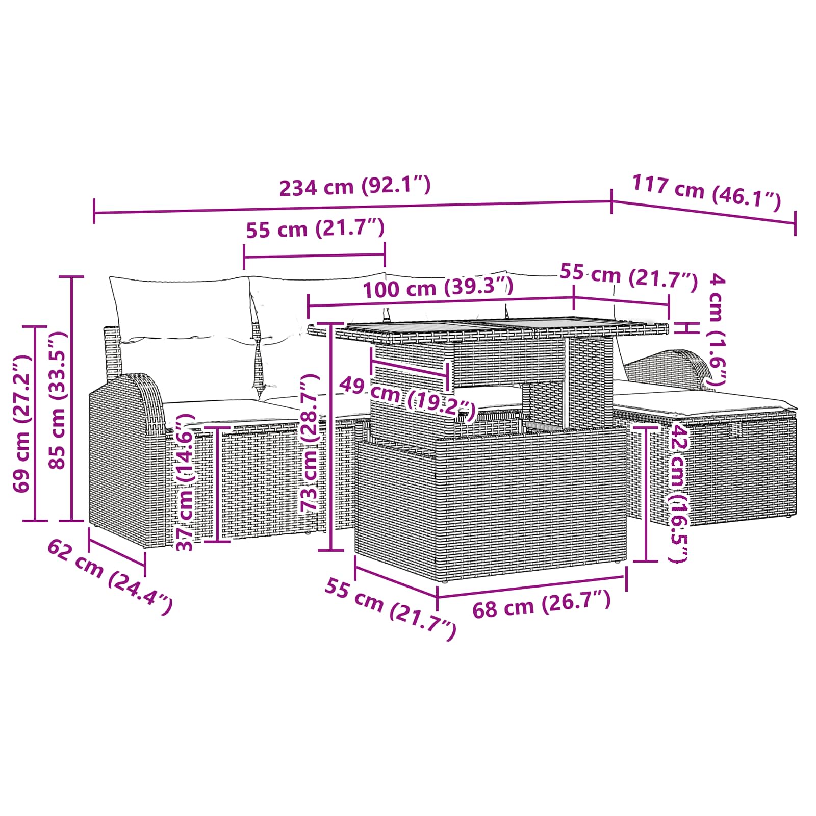 Set Divano da Giardino 6 pz Nero polyrattan