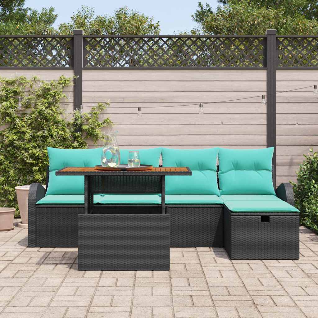 Set Divano da Giardino 6 pz Nero polyrattan