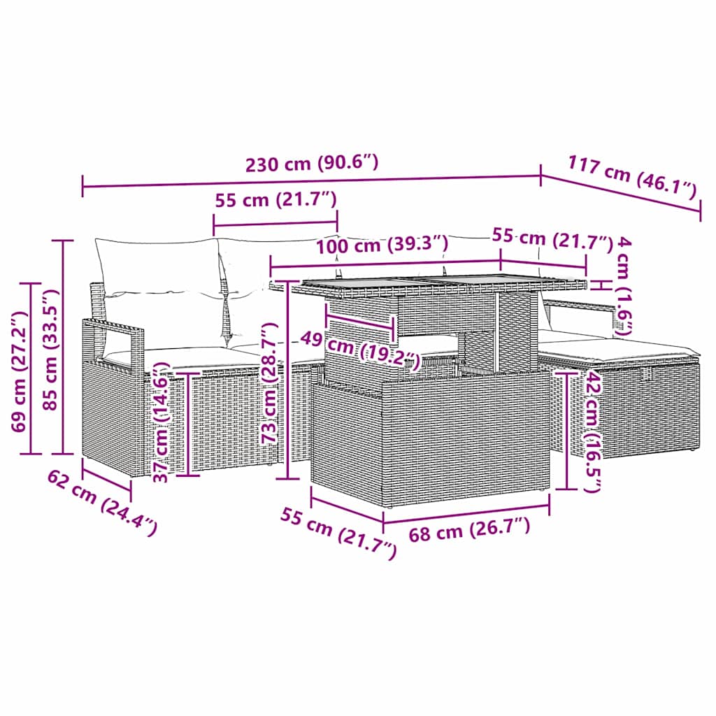 Set Divano da Giardino 6 pz Nero polyrattan