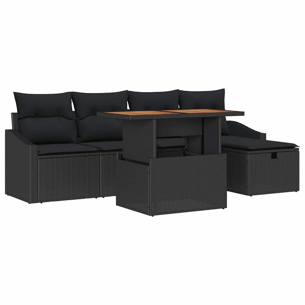 Set Divano da Giardino 6 pz Nero polyrattan