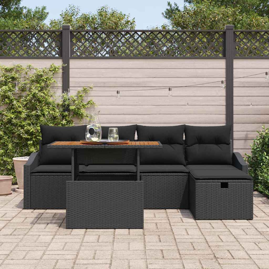Set Divano da Giardino 6 pz Nero polyrattan