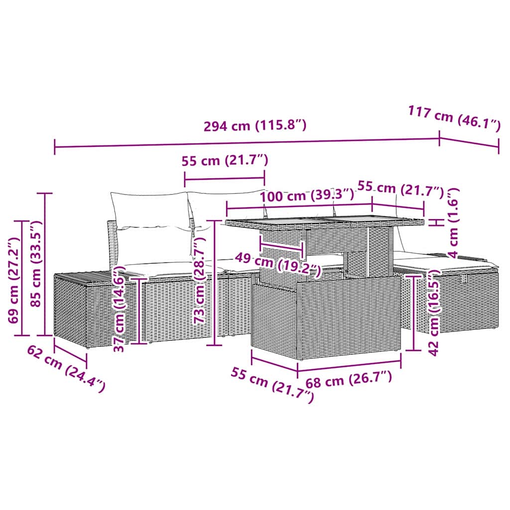 Set Divano da Giardino 6 pz Nero polyrattan