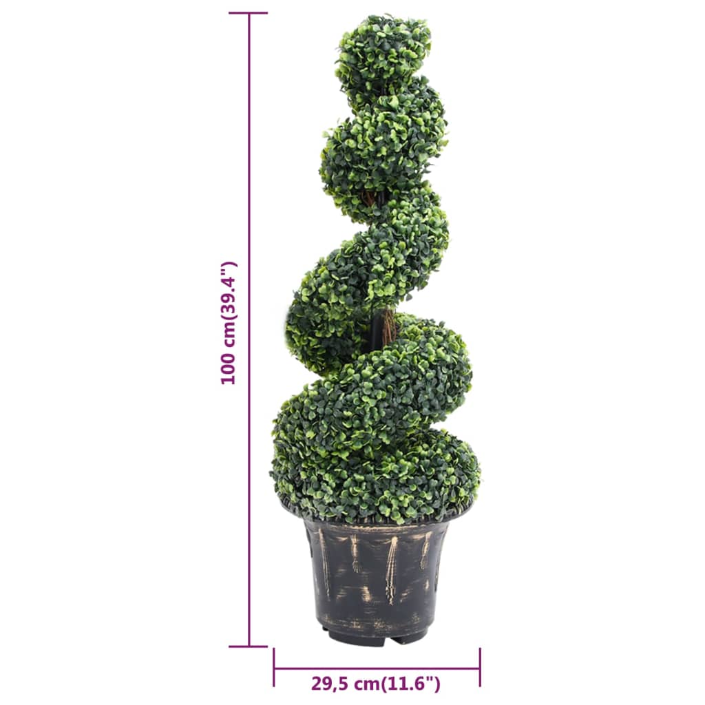 Pianta di Bosso Artificiale a Spirale con Vaso Verde 100 cm