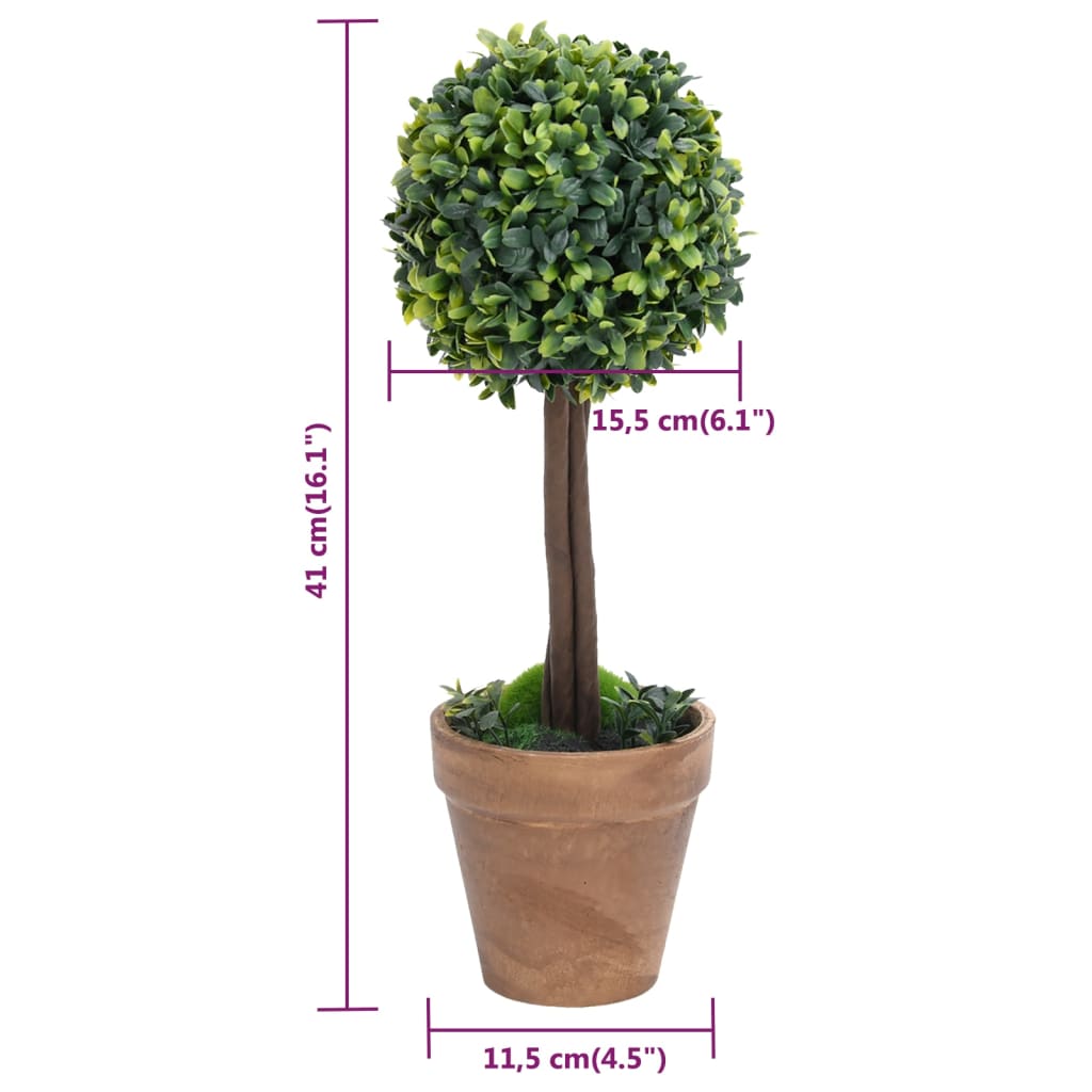 Piante di Bosso Artificiale 2 pz a Sfera con Vaso Verde 41 cm