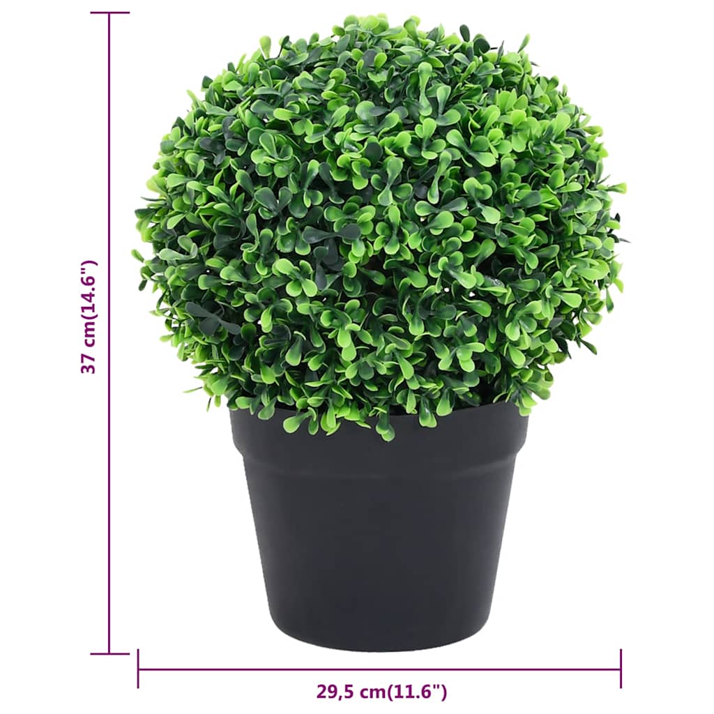 Piante di Bosso Artificiale 2 pz a Sfera con Vaso Verde 37 cm