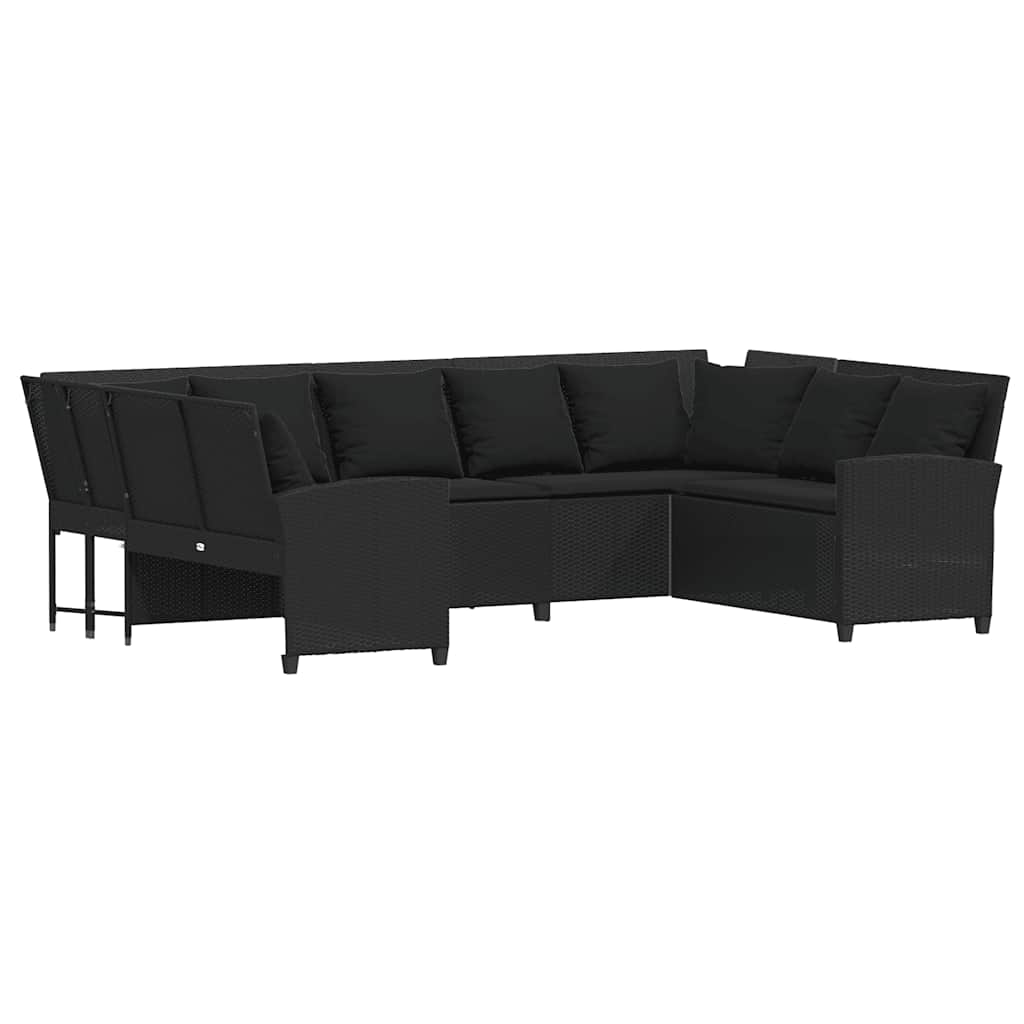 Divano da Giardino con Cuscini in Polyrattan Nero