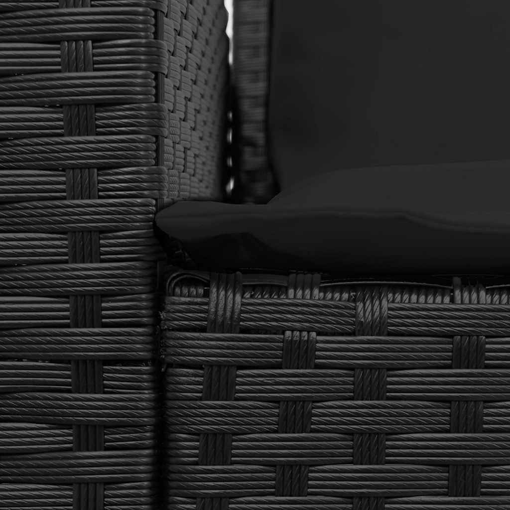 Divano da Giardino con Cuscini in Polyrattan Nero