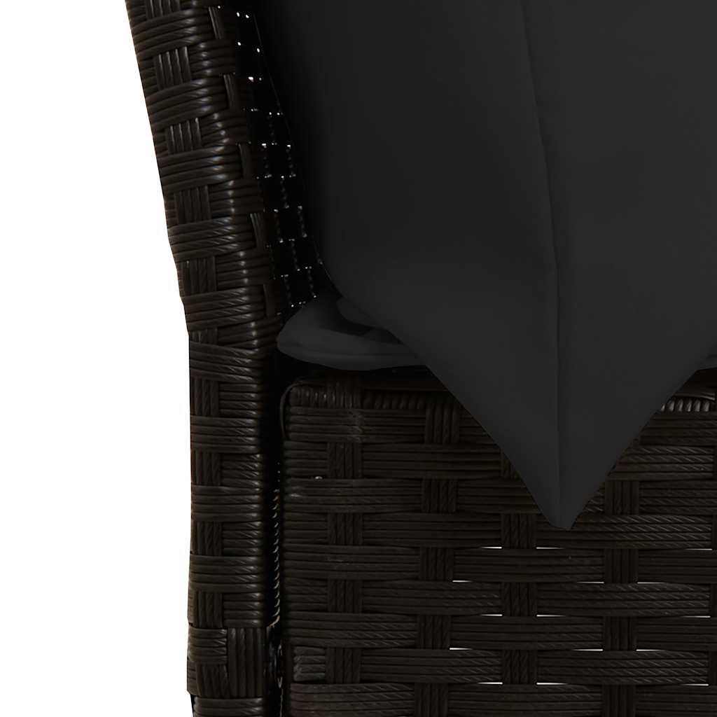 Divano da Giardino con Cuscini in Polyrattan Nero