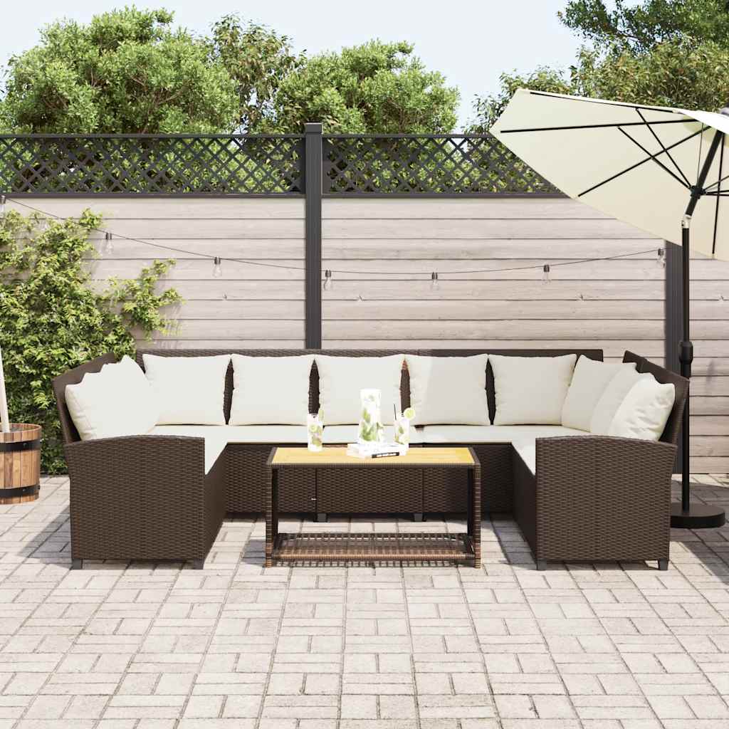 Divano da Giardino con Cuscini in Polyrattan Marrone