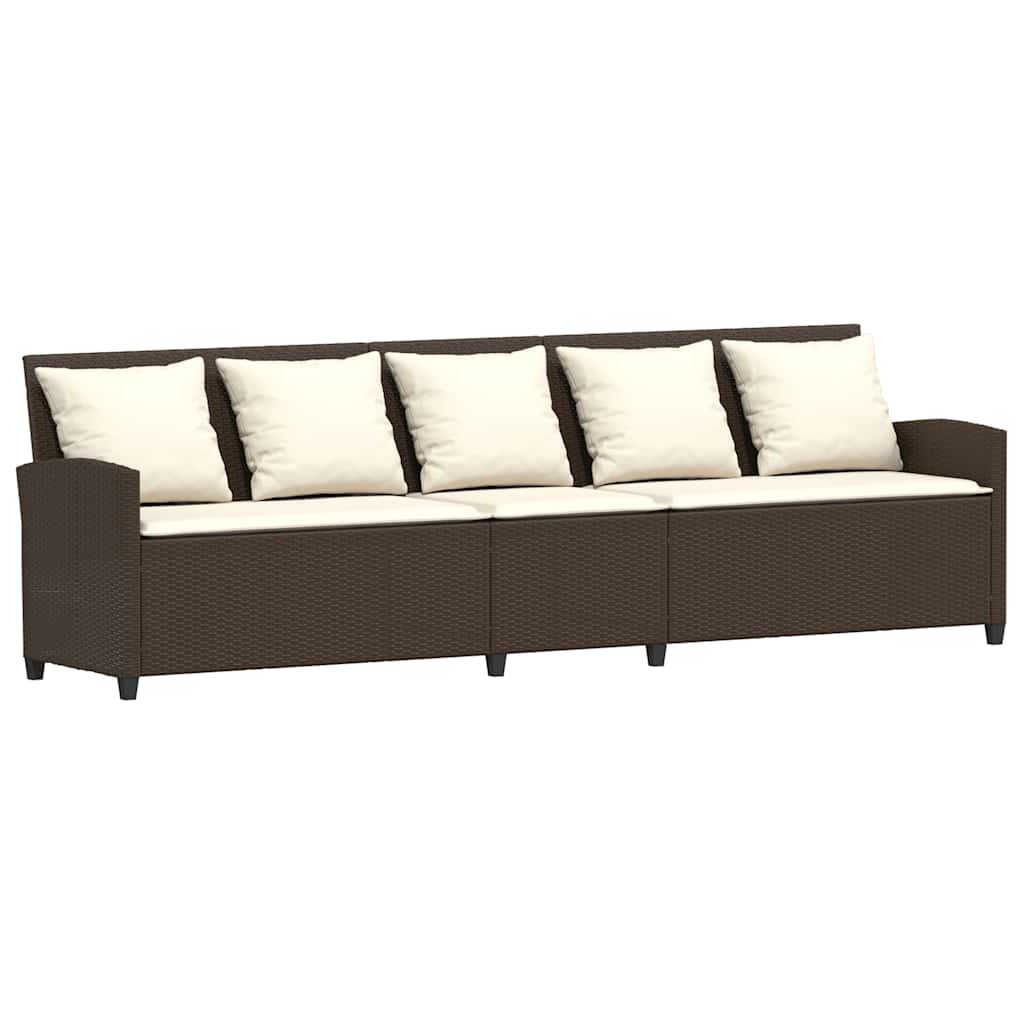Divano da Giardino con Cuscini in Polyrattan Marrone