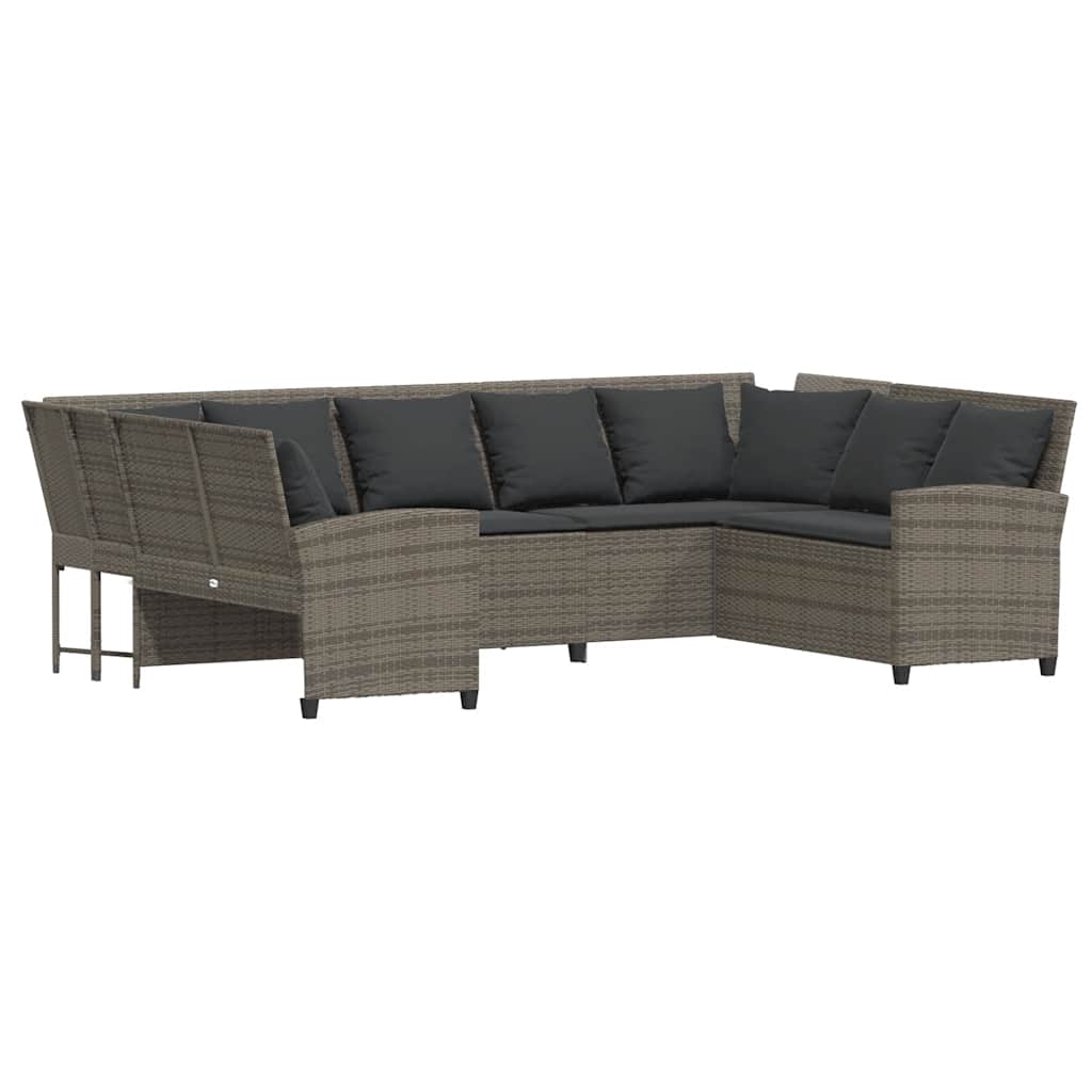 Divano da Giardino con Cuscini in Polyrattan Grigio