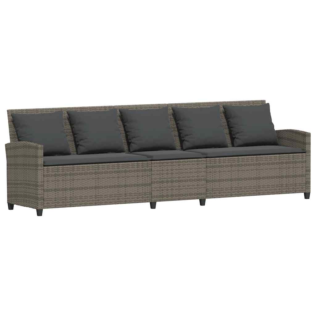 Divano da Giardino con Cuscini in Polyrattan Grigio