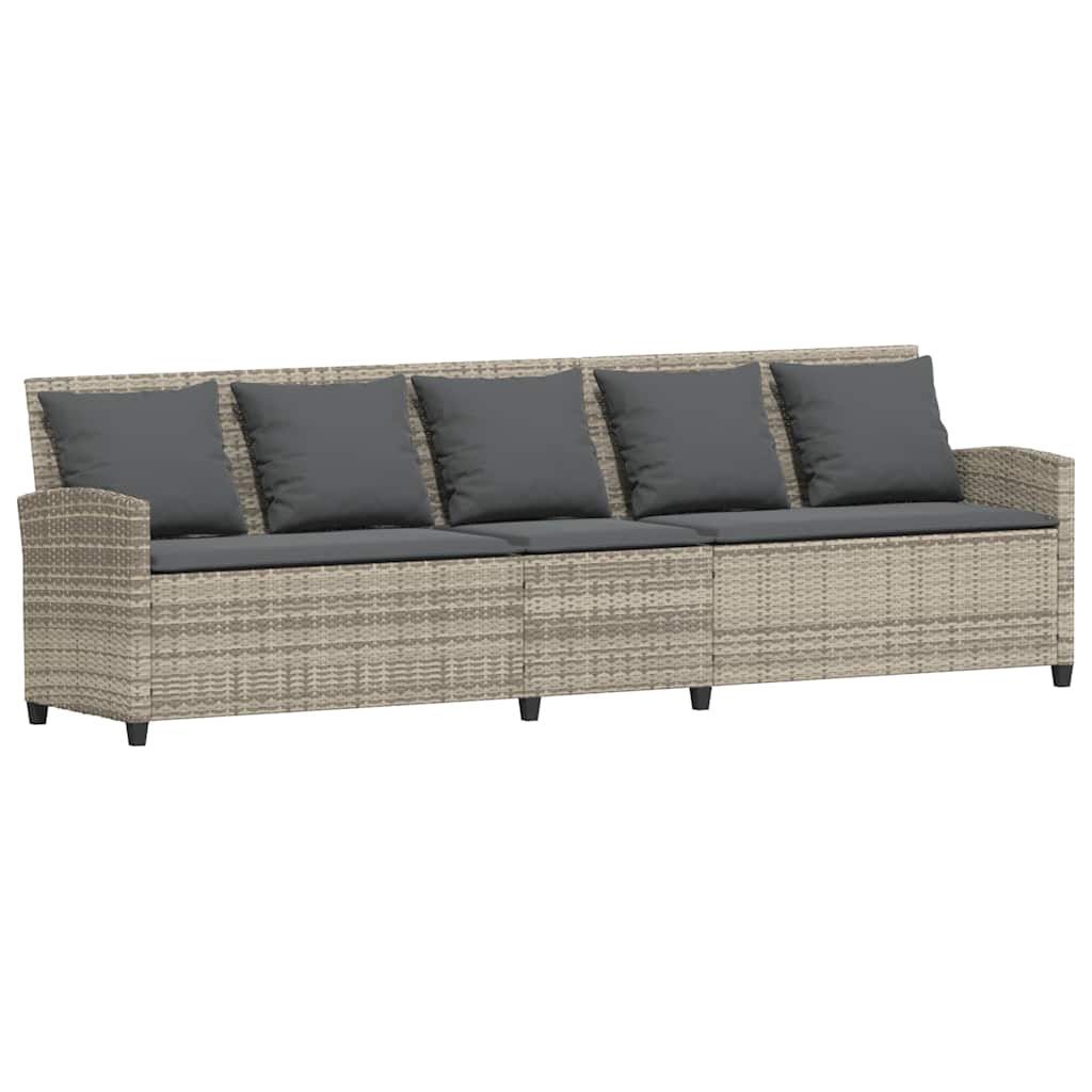 Divano da Giardino con Cuscini in Polyrattan Grigio Chiaro