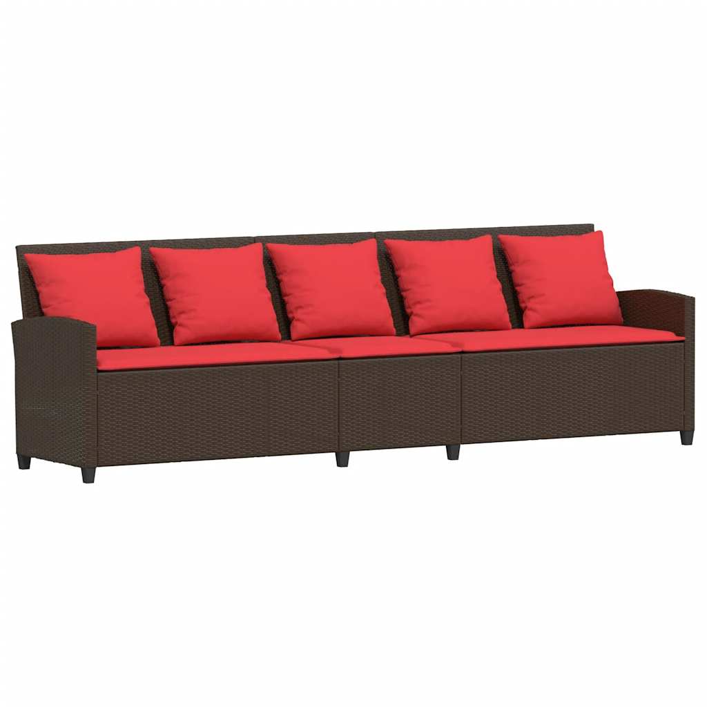 Divano da Giardino con Cuscini in Polyrattan Marrone