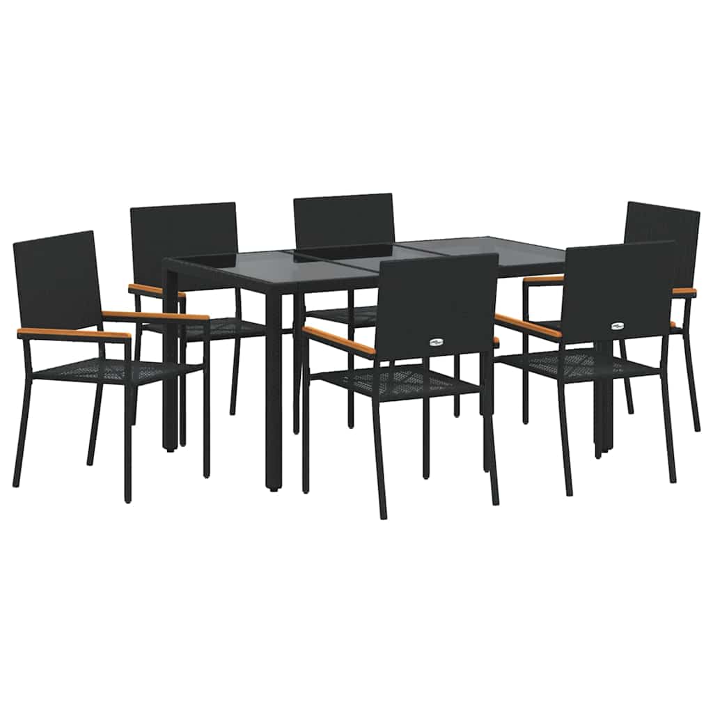 Set da Pranzo per Giardino 7 pz Nero polyrattan