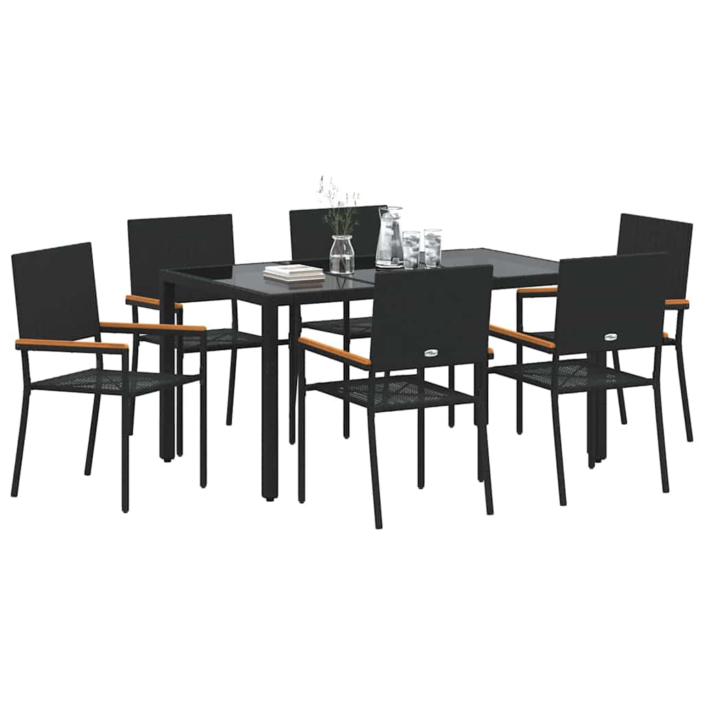Set da Pranzo per Giardino 7 pz Nero polyrattan