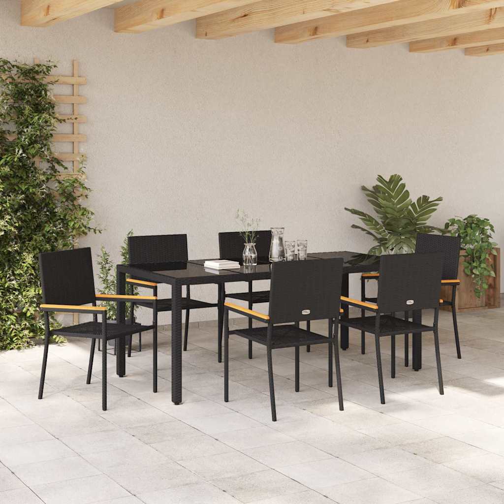 Set da Pranzo per Giardino 7 pz Nero polyrattan