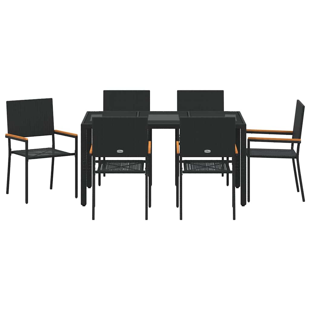 Set da Pranzo per Giardino 7 pz Nero polyrattan