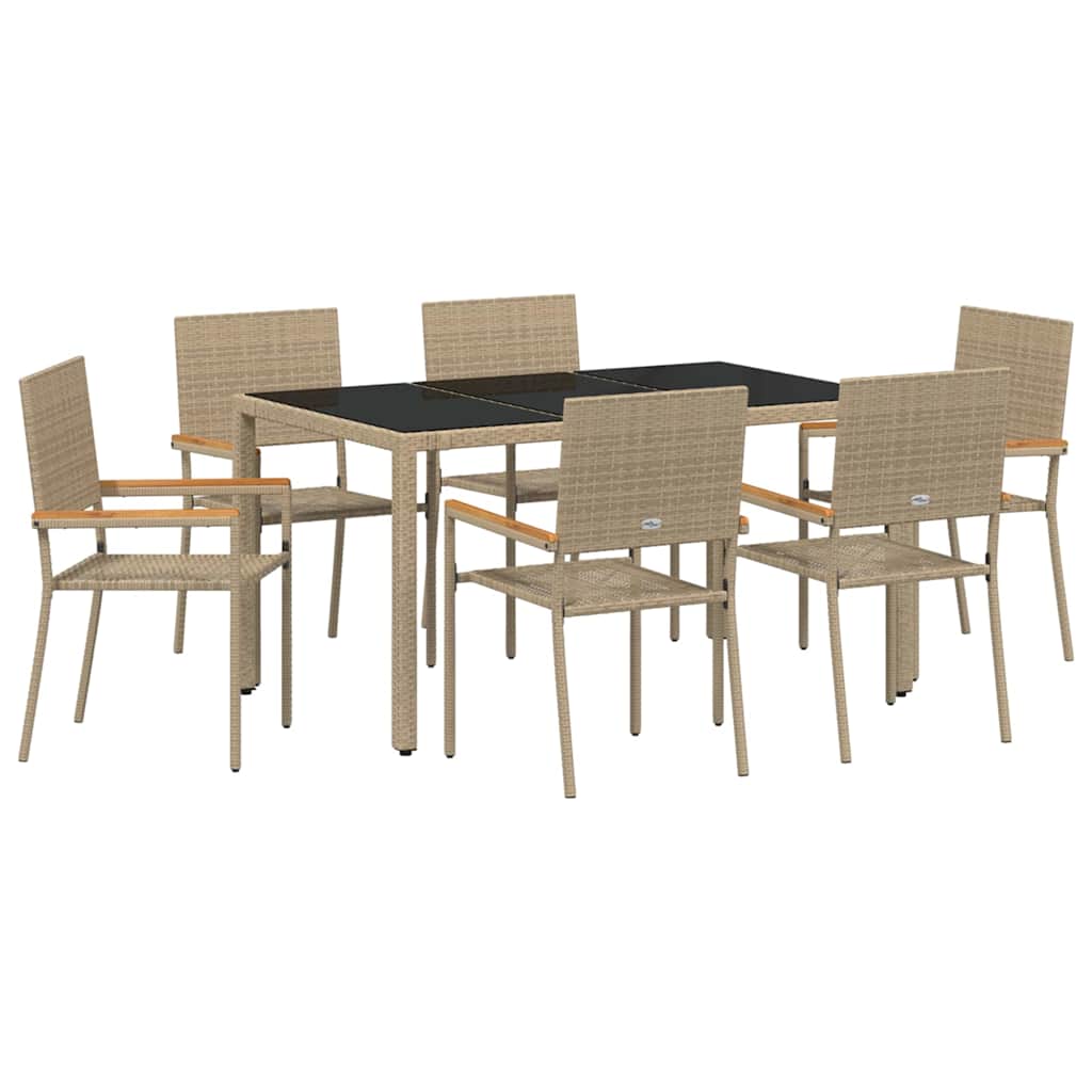 Set da Pranzo per Giardino 7 pz Beige polyrattan