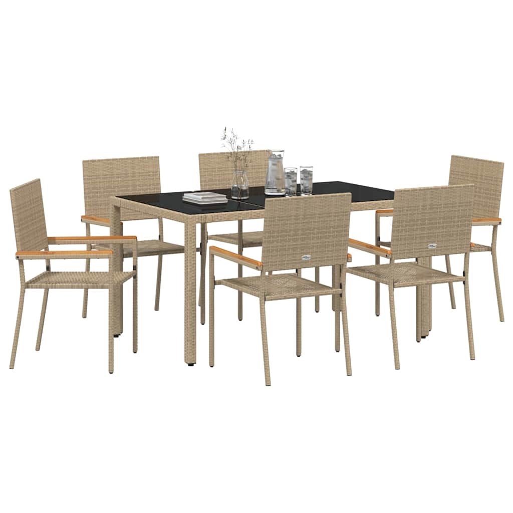 Set da Pranzo per Giardino 7 pz Beige polyrattan