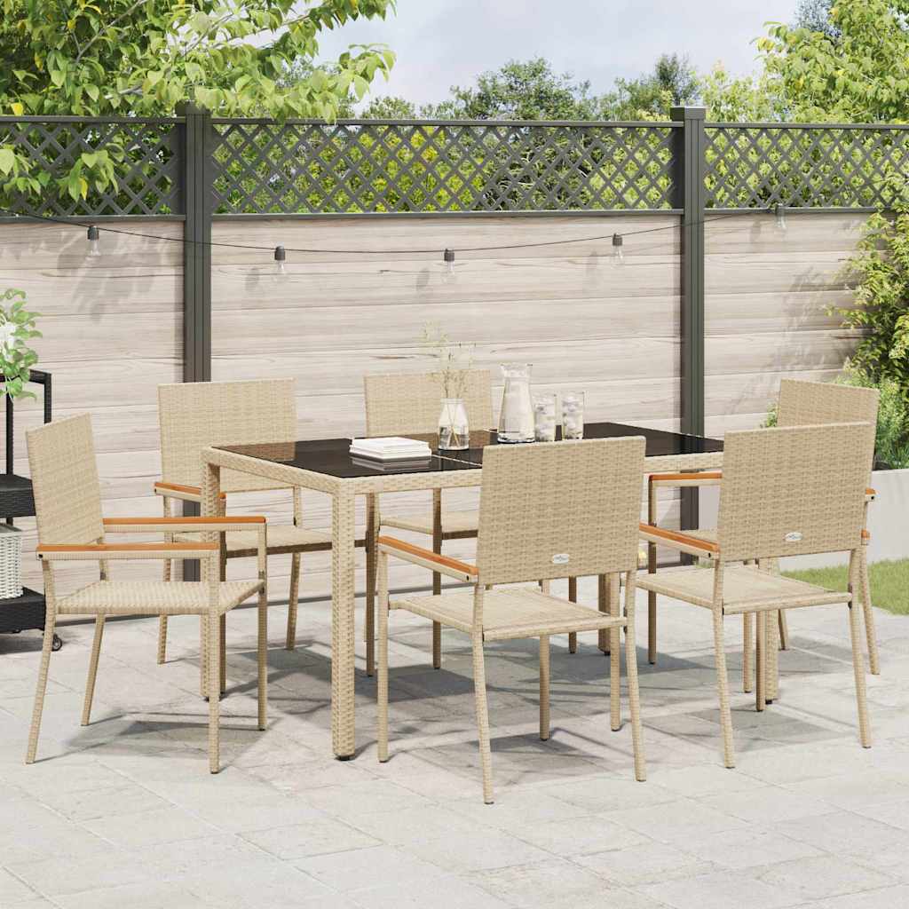 Set da Pranzo per Giardino 7 pz Beige polyrattan