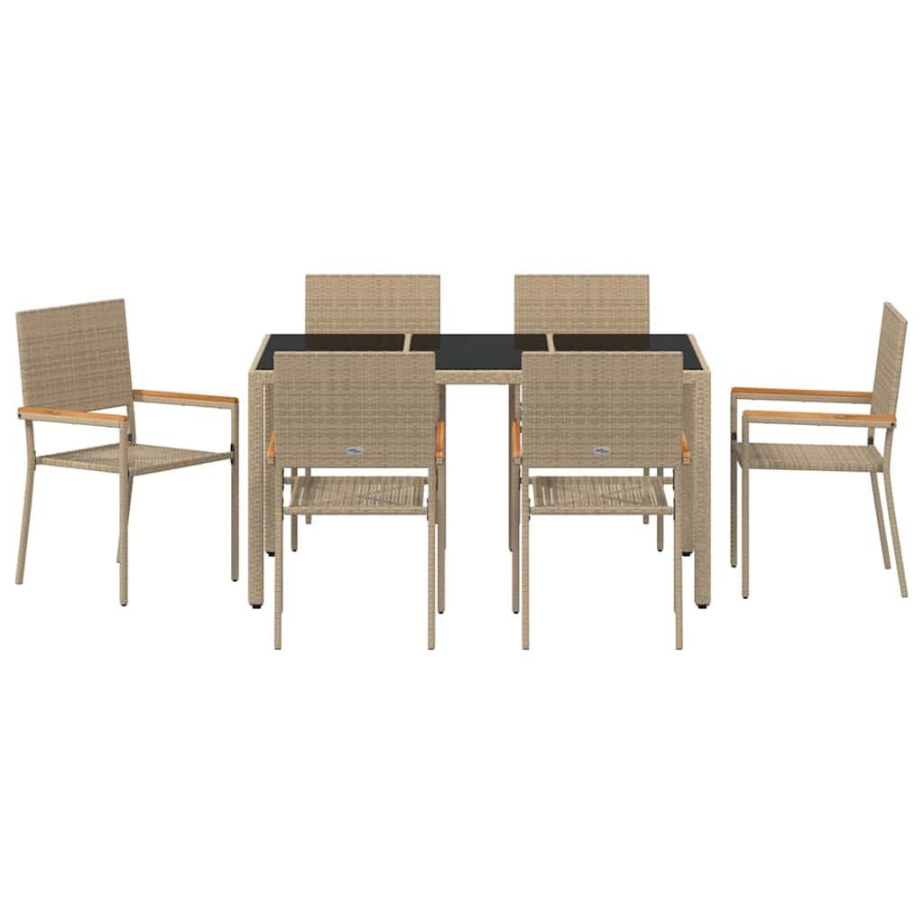 Set da Pranzo per Giardino 7 pz Beige polyrattan