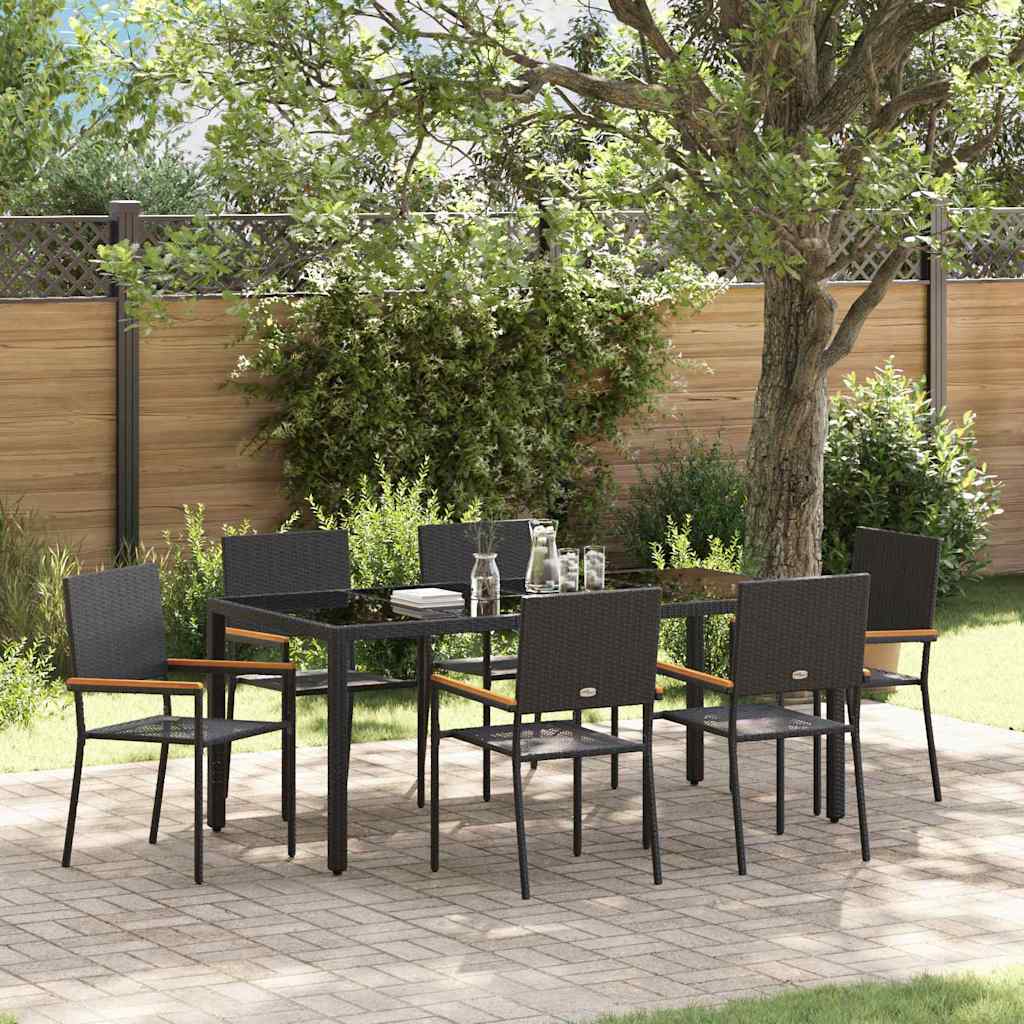 Set da Pranzo per Giardino 7 pz Nero polyrattan
