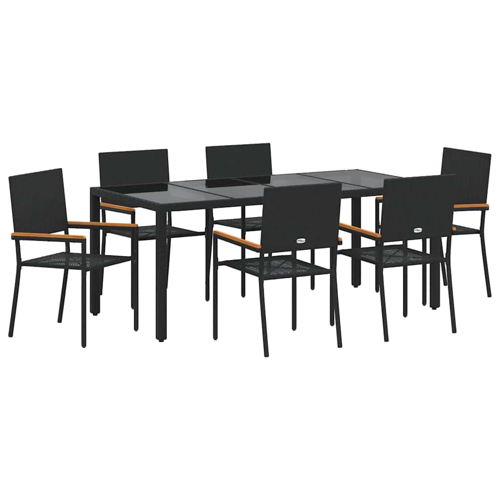 Set da Pranzo per Giardino 7 pz Nero polyrattan