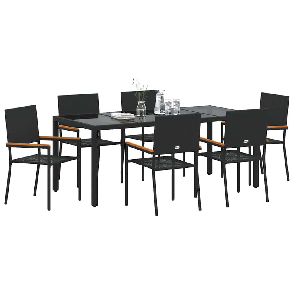 Set da Pranzo per Giardino 7 pz Nero polyrattan