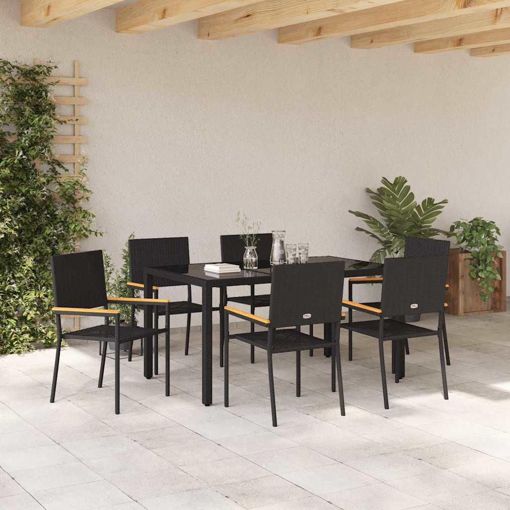 Set da Pranzo per Giardino 7 pz Nero polyrattan