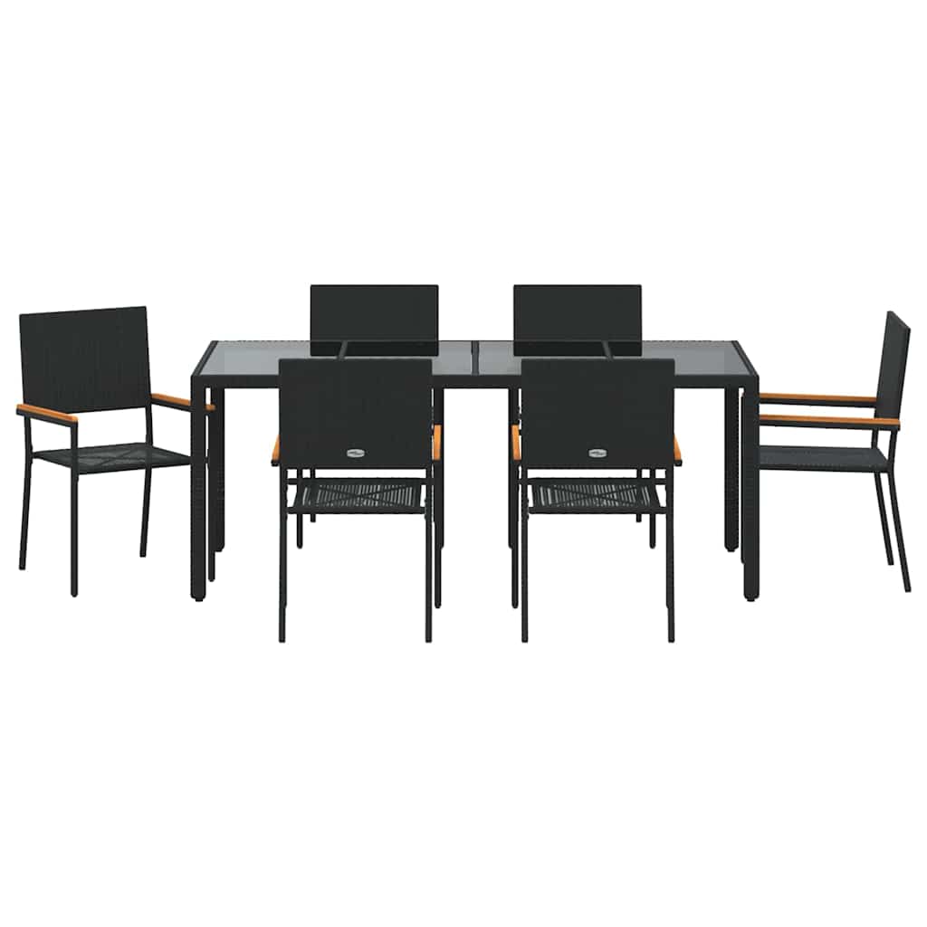 Set da Pranzo per Giardino 7 pz Nero polyrattan