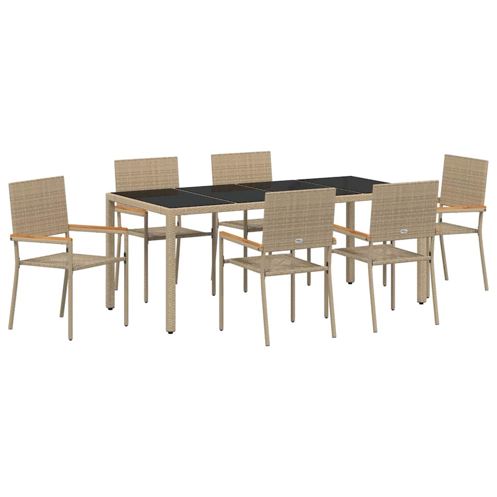 Set da Pranzo per Giardino 7 pz Beige polyrattan
