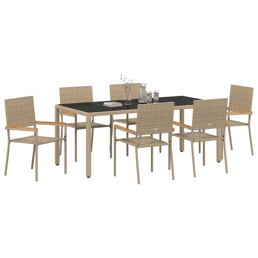 Set da Pranzo per Giardino 7 pz Beige polyrattan