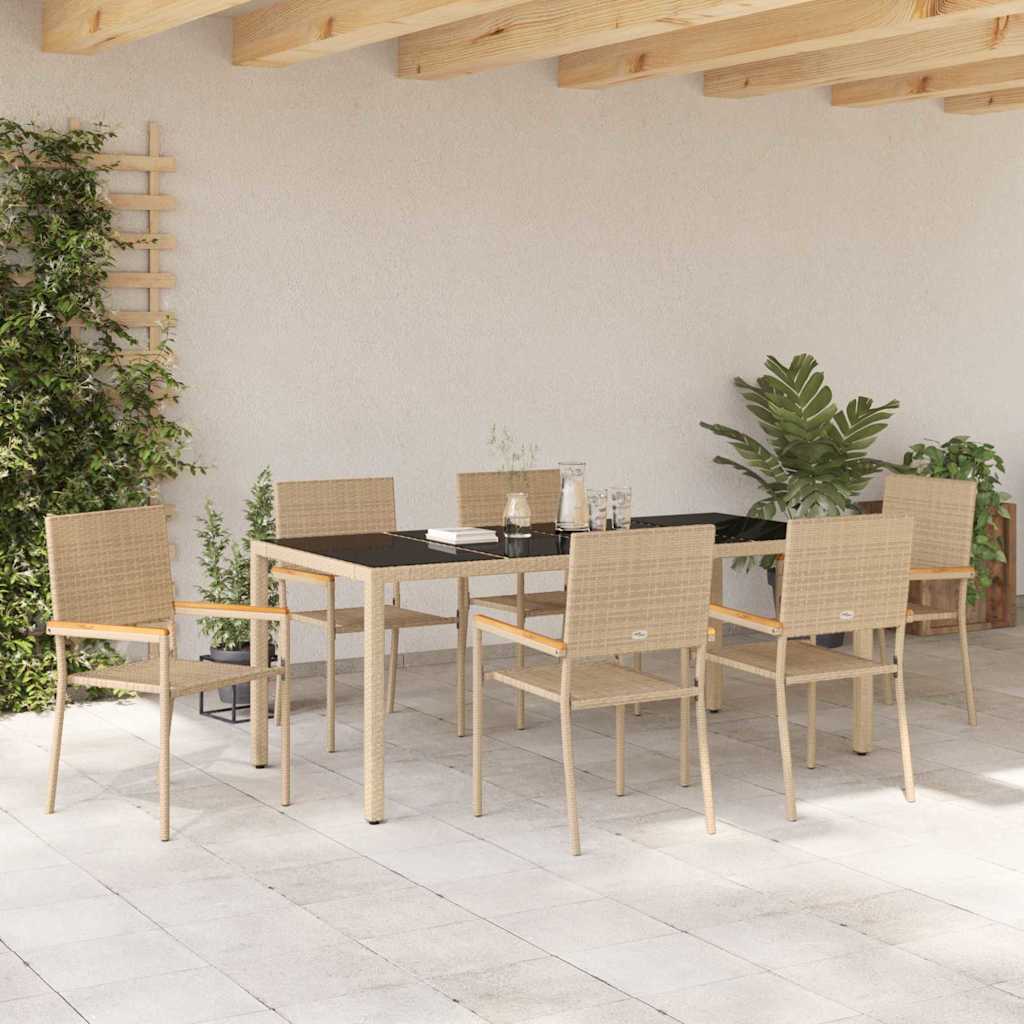 Set da Pranzo per Giardino 7 pz Beige polyrattan