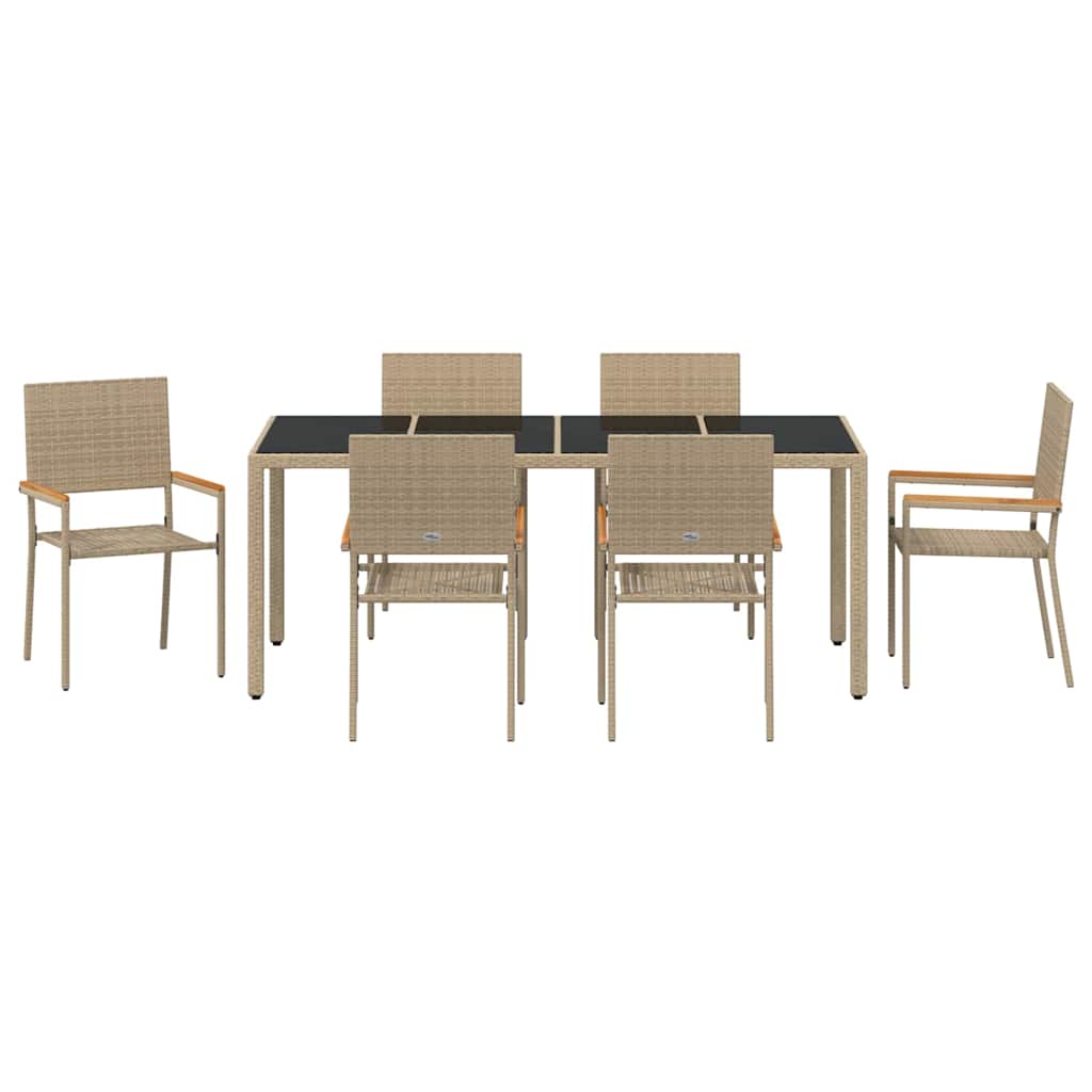 Set da Pranzo per Giardino 7 pz Beige polyrattan