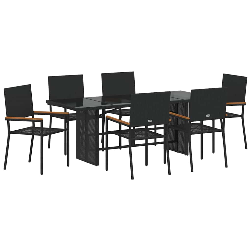 Set da Pranzo per Giardino 7 pz Nero polyrattan