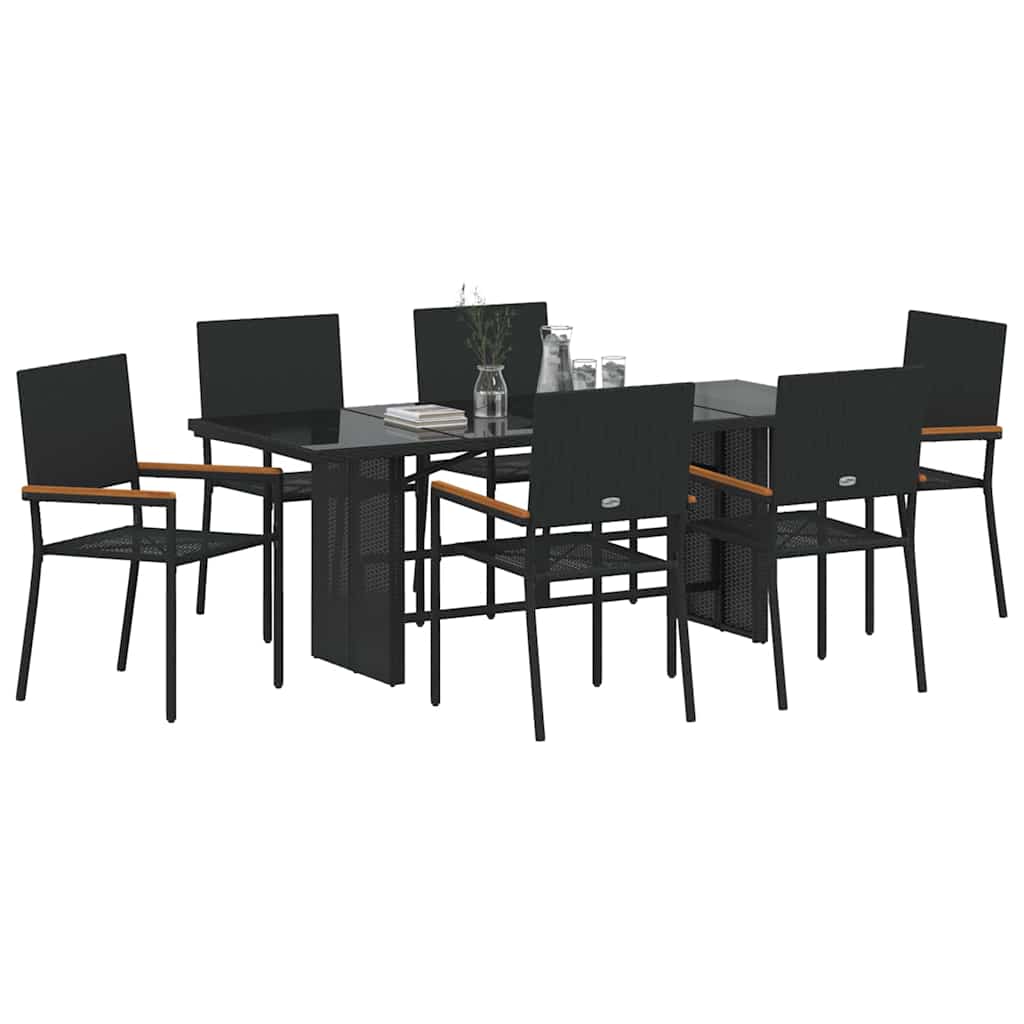 Set da Pranzo per Giardino 7 pz Nero polyrattan