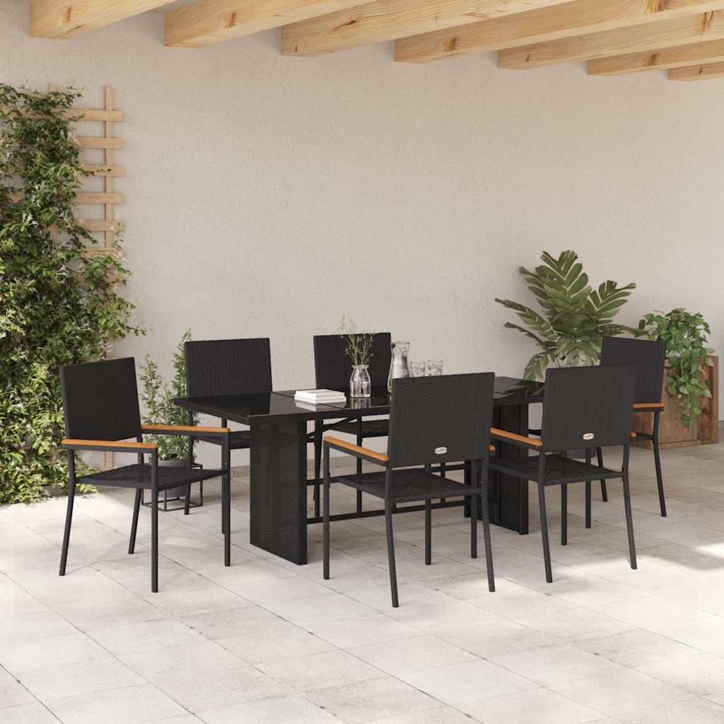 Set da Pranzo per Giardino 7 pz Nero polyrattan