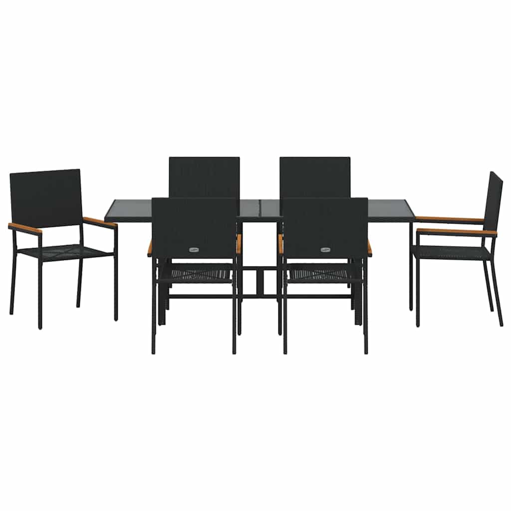 Set da Pranzo per Giardino 7 pz Nero polyrattan