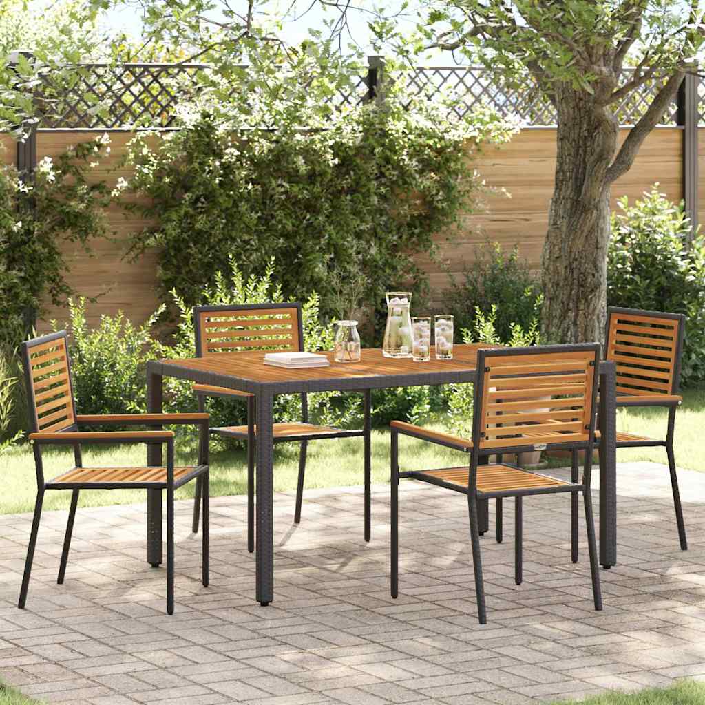 Set da Pranzo per Giardino 5 pz Nero e Marrone polyrattan