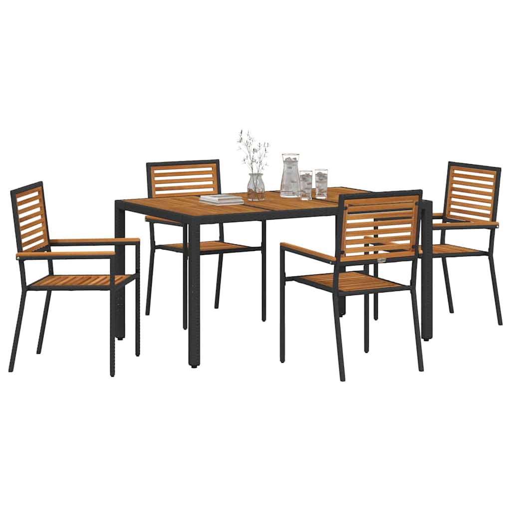 Set da Pranzo per Giardino 5 pz Nero e Marrone polyrattan