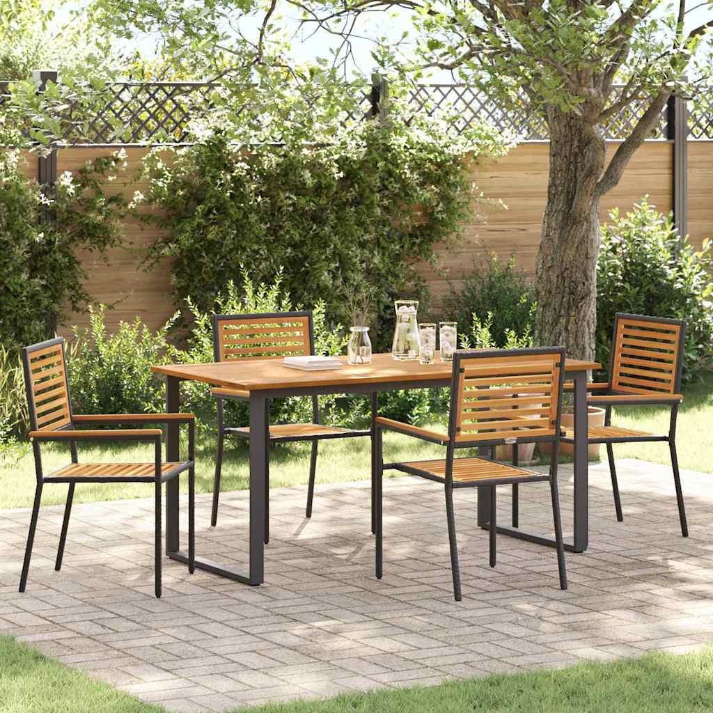 Set da Pranzo per Giardino 5 pz Nero Legno di Acacia Massello