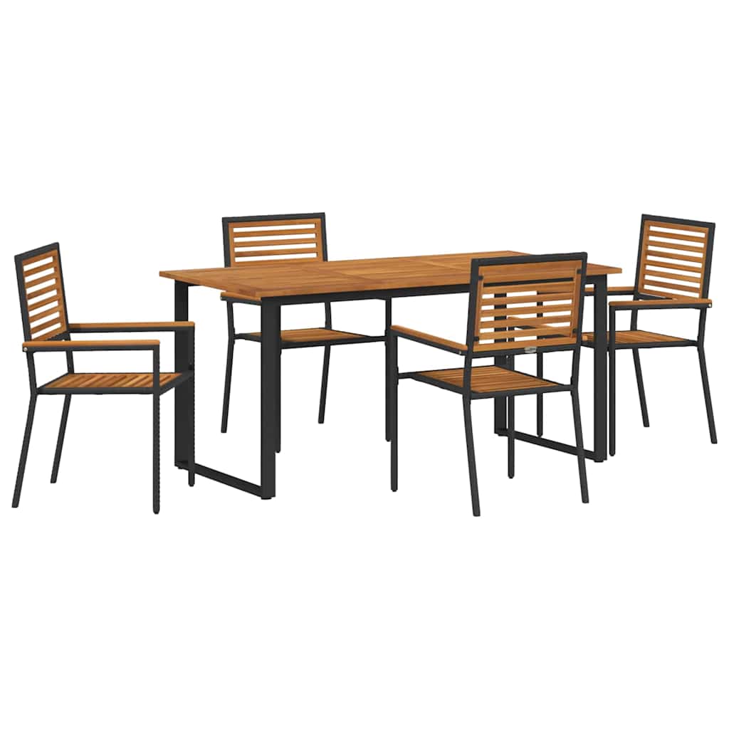 Set da Pranzo per Giardino 5 pz Nero Legno di Acacia Massello