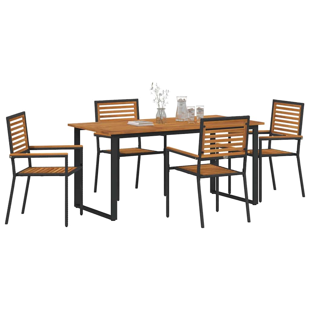 Set da Pranzo per Giardino 5 pz Nero Legno di Acacia Massello