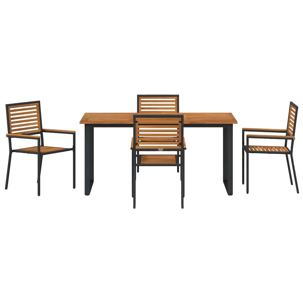 Set da Pranzo per Giardino 5 pz Nero Legno di Acacia Massello