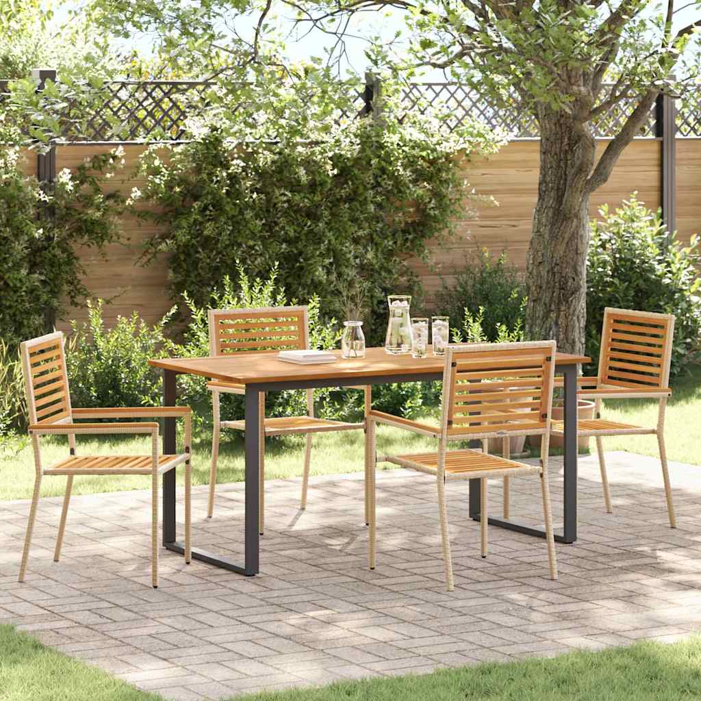 Set da Pranzo per Giardino 5 pz Beige Legno di Acacia Massello