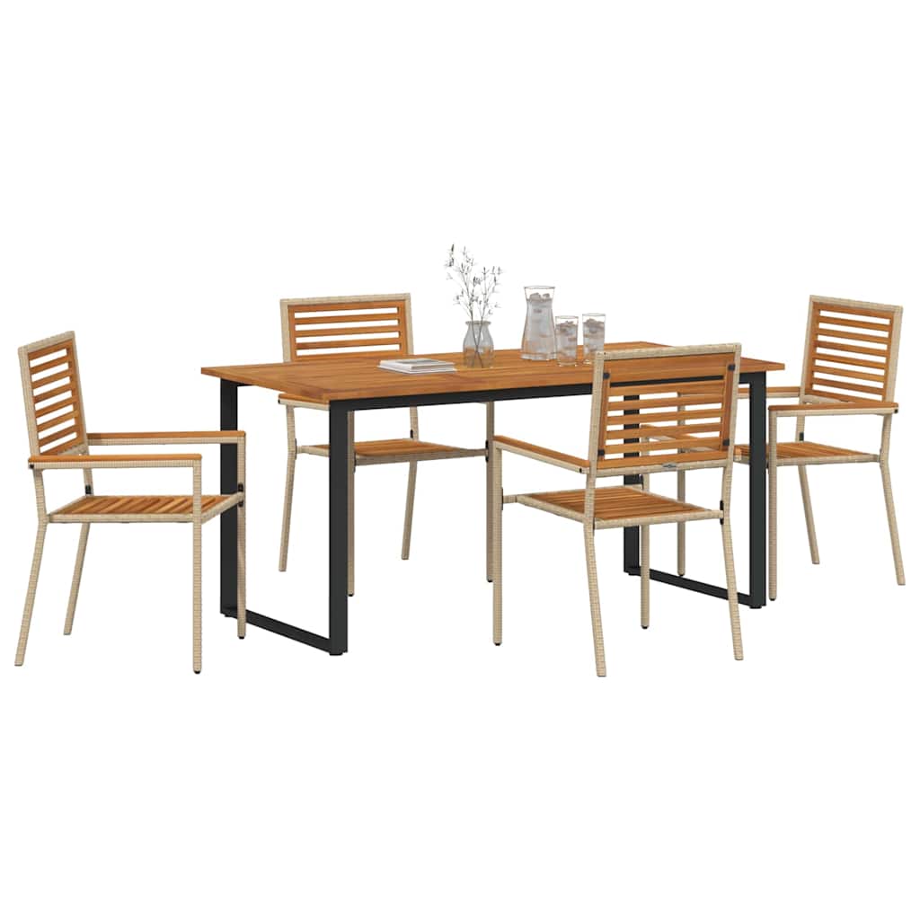 Set da Pranzo per Giardino 5 pz Beige Legno di Acacia Massello